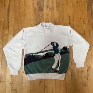 VTG Players Van Heusen Golf Motif Sweater Adult Medium Ivory Chunky Knit Preppy